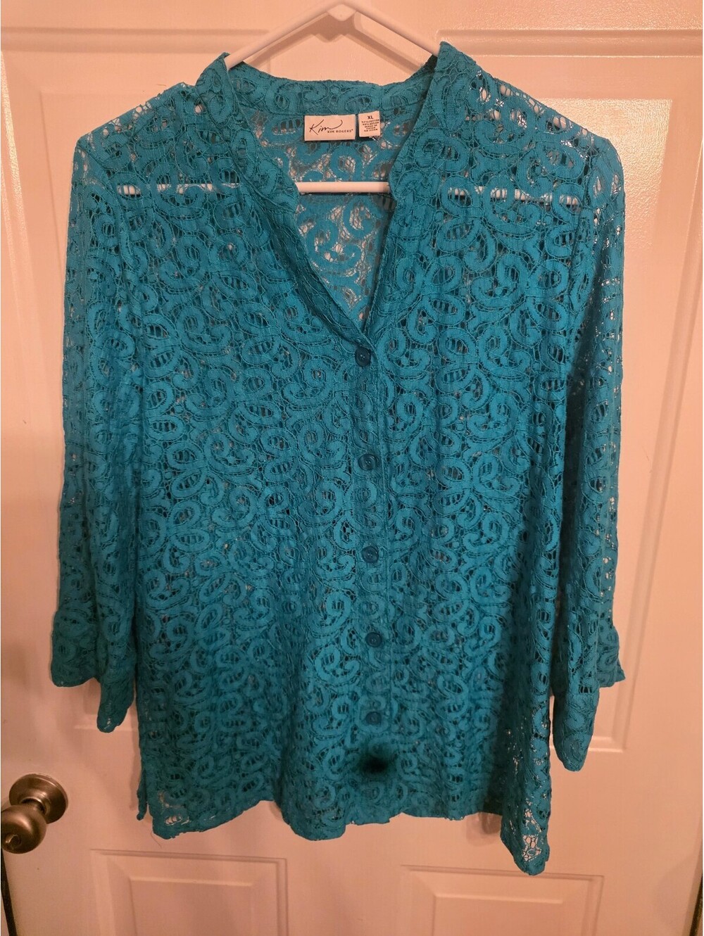 Kim Rogers Women's XL Teal Lace Button-Up Shirt